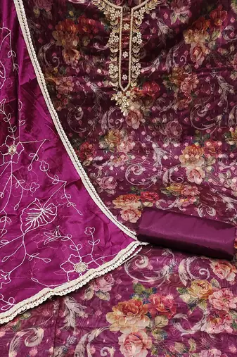 floral woven design beads and stones organza unstitched dress material