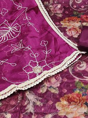 floral woven design beads and stones organza unstitched dress material 3