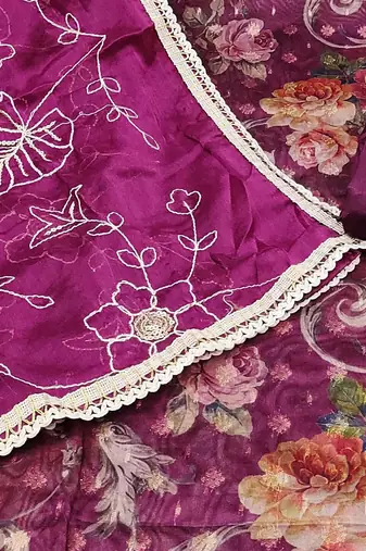 floral woven design beads and stones organza unstitched dress material