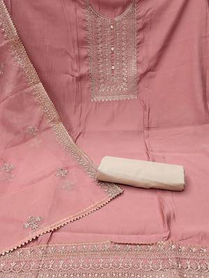 floral embroidered sequinned unstitched dress material 2