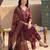 Burgundy printed pure cotton kurta trouser dupatta set