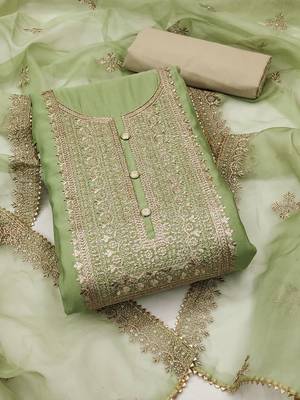 floral yoke design sequined unstitched dress material 1