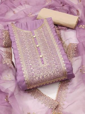 floral embroidered sequinned unstitched dress material 1