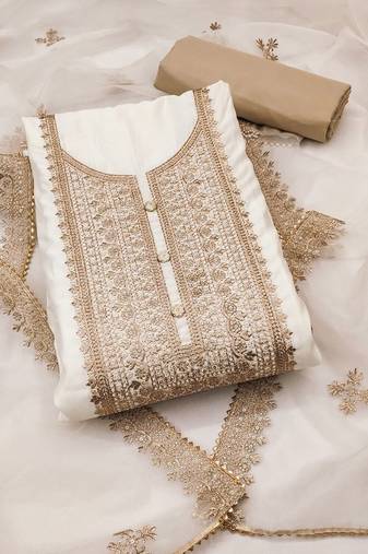 floral embroidered sequinned unstitched dress material