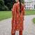 Orange printed pure cotton kurta trouser dupatta set