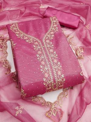 embroidered organza unstitched dress material 1