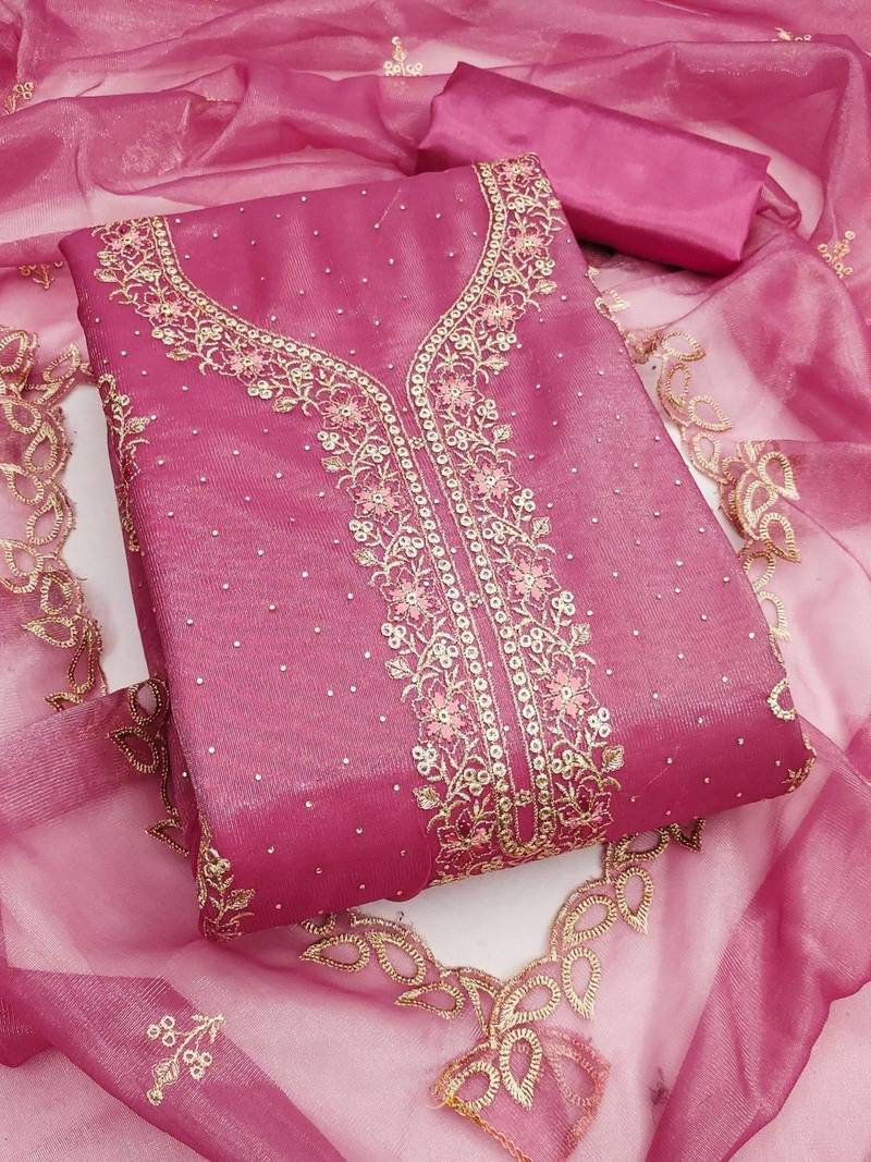 Embroidered Organza Unstitched Dress Material
