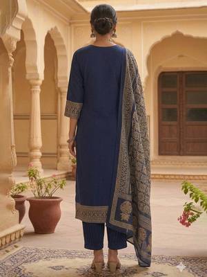 Blue printed pure cotton kurta trouser dupatta set 2