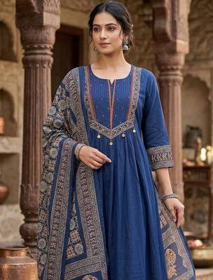 Blue printed pure cotton kurta trouser dupatta set 3