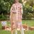 Beige printed pure cotton kurta trouser dupatta set