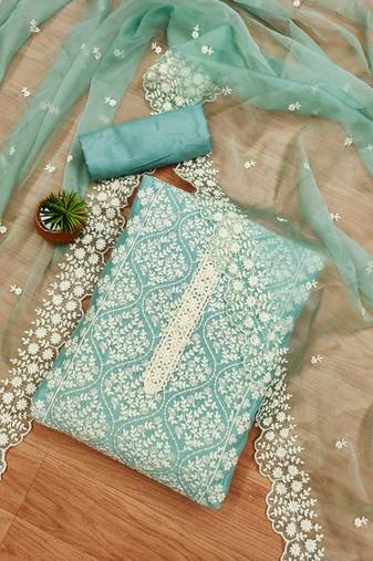 floral embroidered art silk unstitched dress material