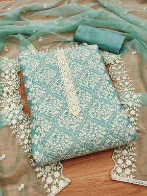 floral embroidered art silk unstitched dress material 2