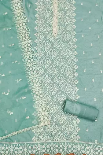 floral embroidered art silk unstitched dress material
