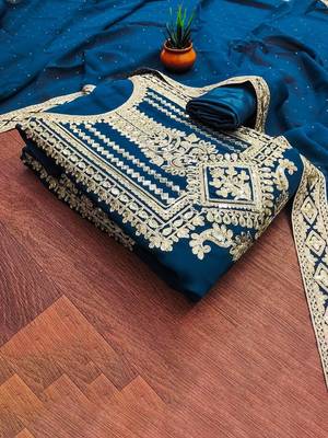 floral embroidered georgette unstitched dress material 1