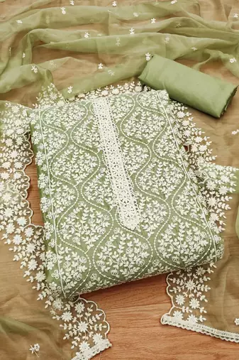 floral embroidered unstitched dress material
