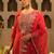 Red embroidered liva kurta trouser dupatta set