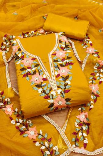women embroidered unstitched dress material