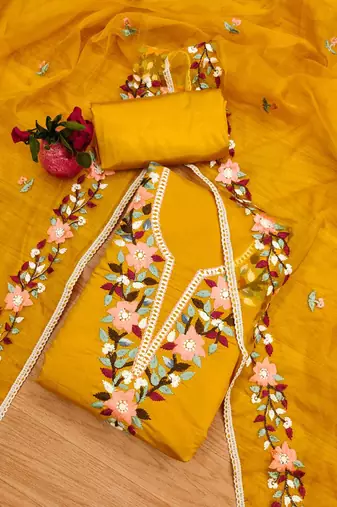 women embroidered unstitched dress material