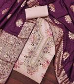 floral embroidered beads & stones chanderi cotton unstitched dress material