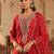 Red embroidered liva kurta trouser dupatta set