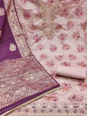 floral embroidered beads & stones chanderi cotton unstitched dress material 3