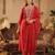 Red embroidered liva kurta trouser dupatta set