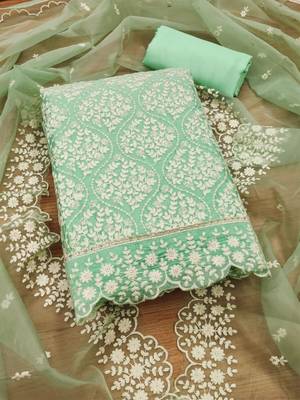 floral embroidered unstitched dress material 2
