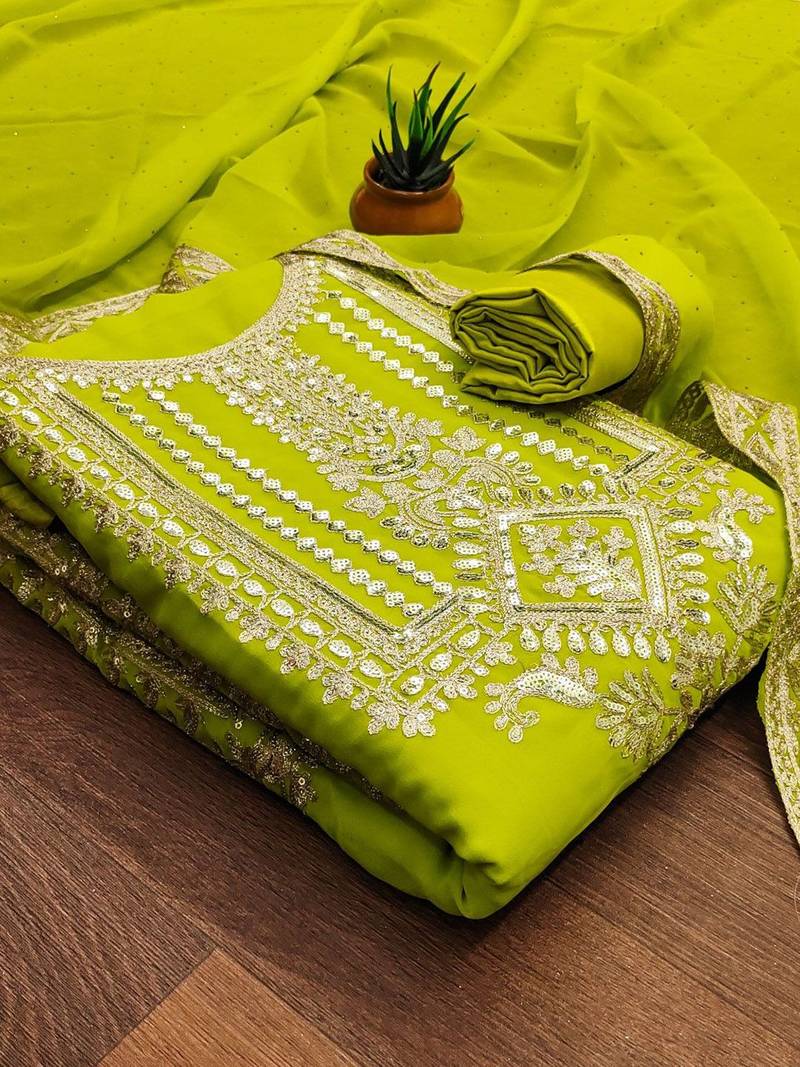 Floral Embroidered Sequinned Unstitched Dress Material