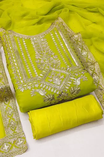 floral embroidered sequinned unstitched dress material