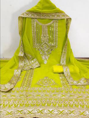floral embroidered sequinned unstitched dress material 3