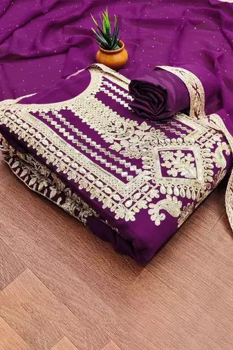 ethnic motifs embroidered sequinned georgette unstitched dress material