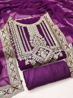 ethnic motifs embroidered sequinned georgette unstitched dress material 2