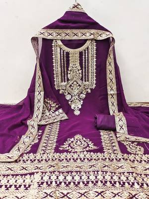 ethnic motifs embroidered sequinned georgette unstitched dress material 3
