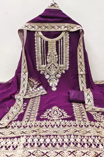 ethnic motifs embroidered sequinned georgette unstitched dress material
