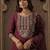 Burgundy embroidered liva kurta trouser dupatta set