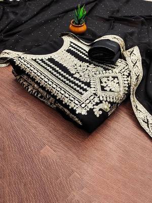 floral embroidered sequinned unstitched dress material 1