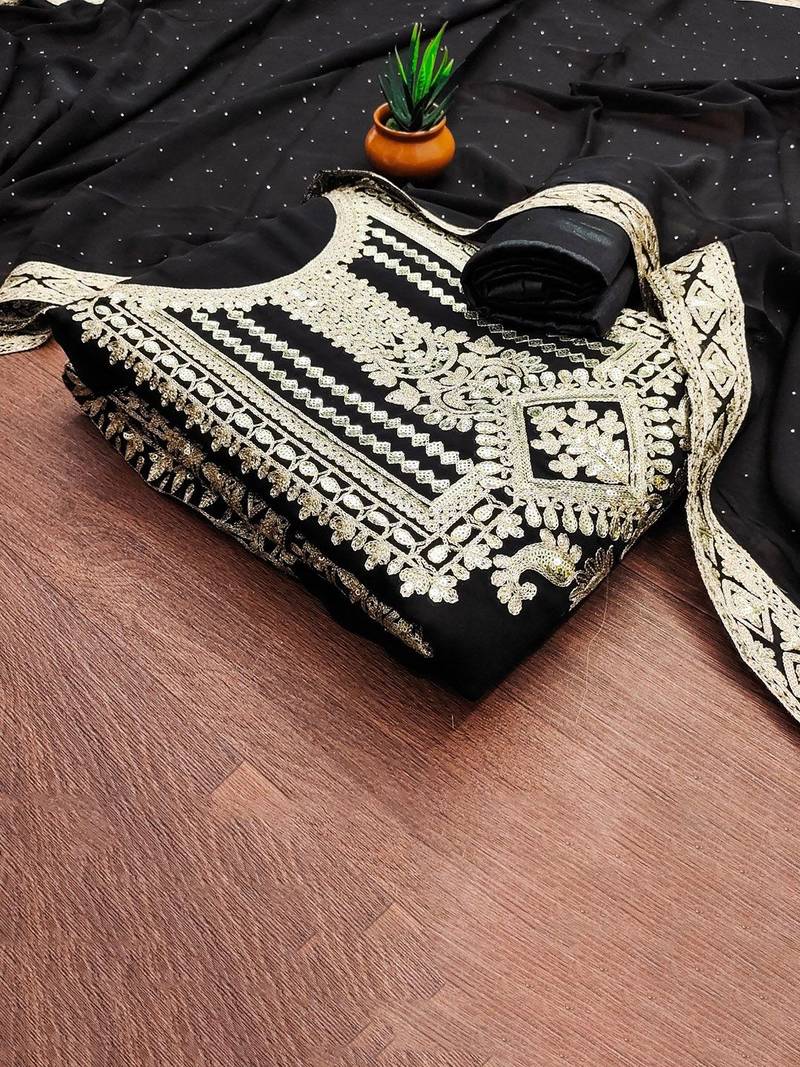 Floral Embroidered Sequinned Unstitched Dress Material