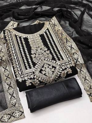 floral embroidered sequinned unstitched dress material 2