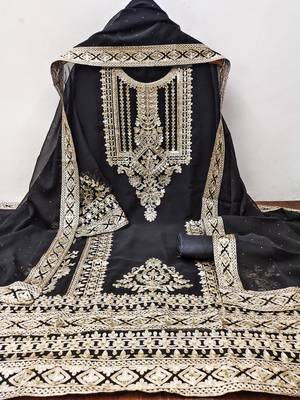 floral embroidered sequinned unstitched dress material 3