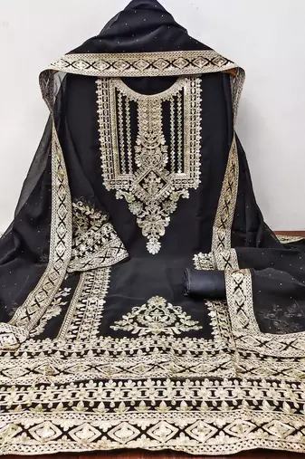 floral embroidered sequinned unstitched dress material