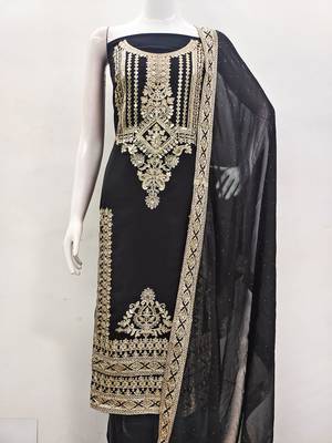 floral embroidered sequinned unstitched dress material 4