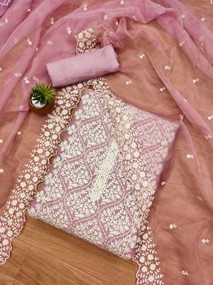 floral embroidered unstitched dress material 1
