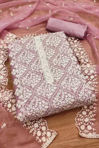 floral embroidered unstitched dress material