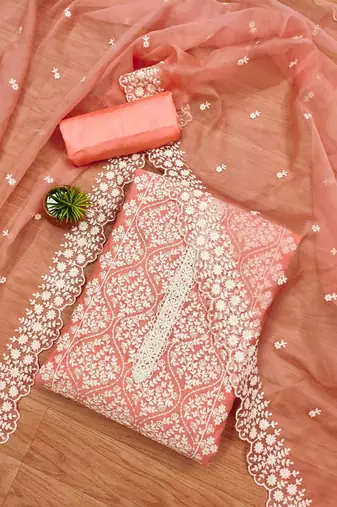 floral embroidered unstitched dress material
