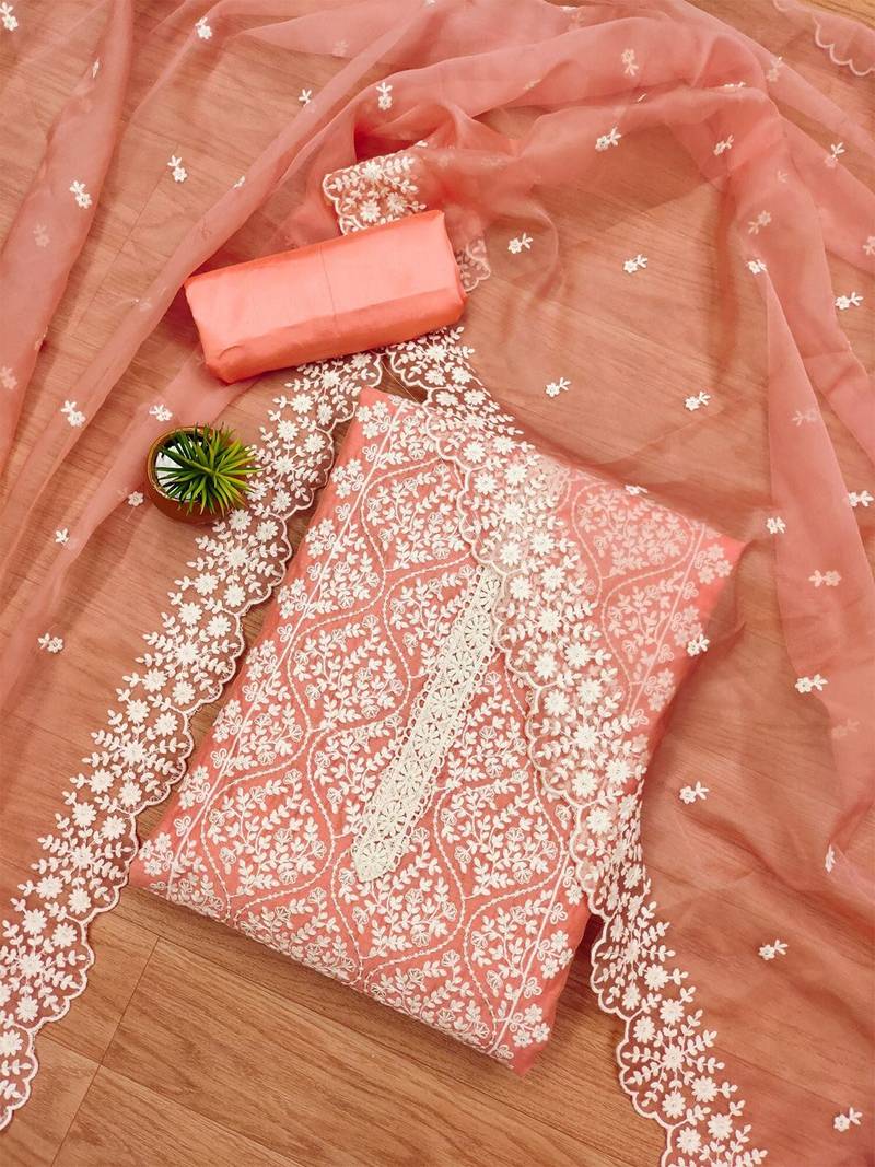 Floral Embroidered Unstitched Dress Material