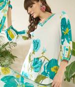 White printed pure cotton kurta trouser dupatta set