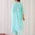 Blue embroidered liva kurta trouser dupatta set