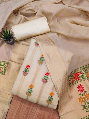floral woven design unstitched dress material 1