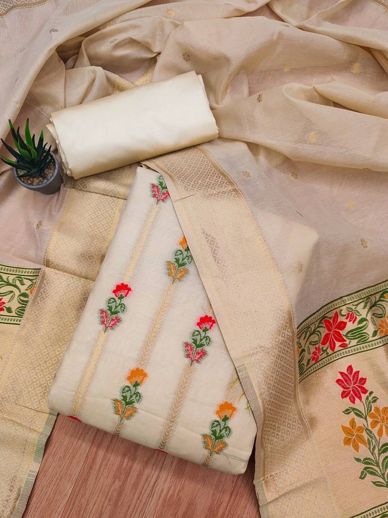 Floral Woven Design Unstitched Dress Material