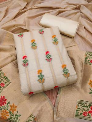 floral woven design unstitched dress material 2